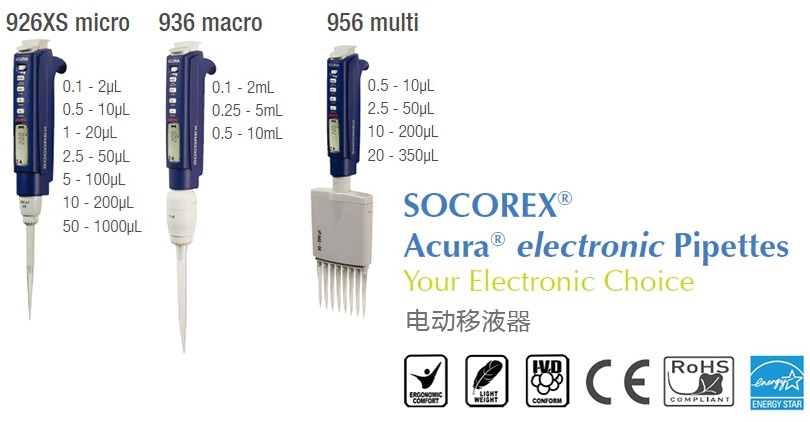 瑞士SOCOREX 926 微量电动单道可调移液器套装 5-100μL - 电动单道移液器